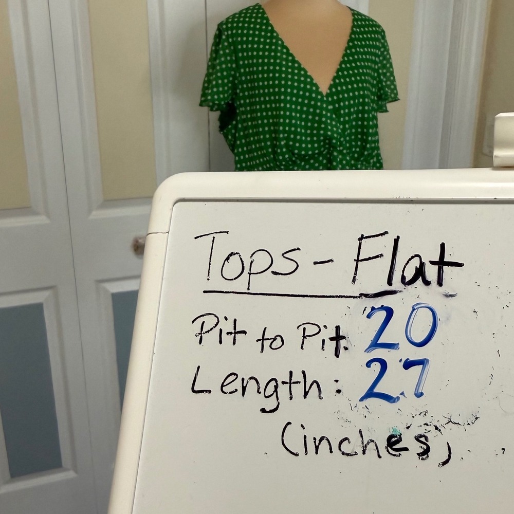 Lane Bryant Green White Polka Dot V-Neck Flutter Sleeve Blouse 14/16 Tunic - Picture 7 of 7